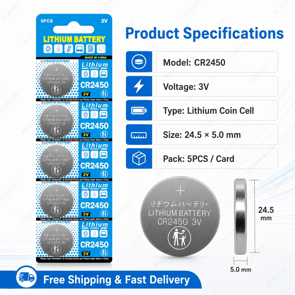 CR2450 3V High Capacity Lithium Battery Compatible ECR2450 DL2450 BR2450 For Watch Remote Control