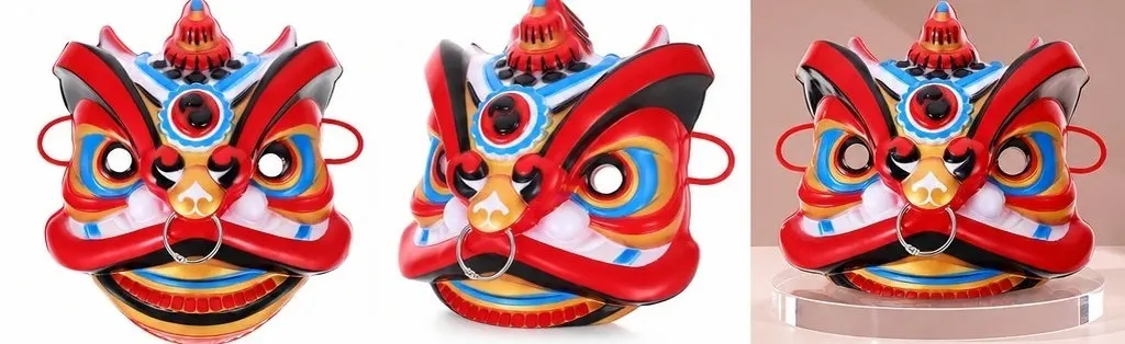 Handmade Chinese Dancing Lion Mask Full Face Plastic Performance Mask for Men Stage Show Annual Meeting Cultural Event Party