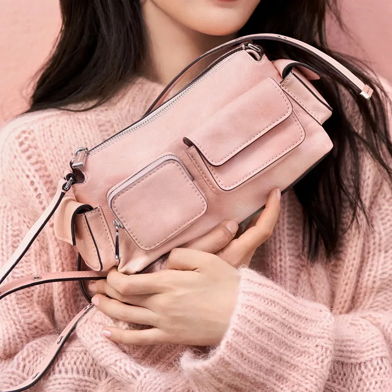 

Розовая женская сумка через плечо в стиле панк-рок с регулируемым ремнем, женская сумка с несколькими карманами