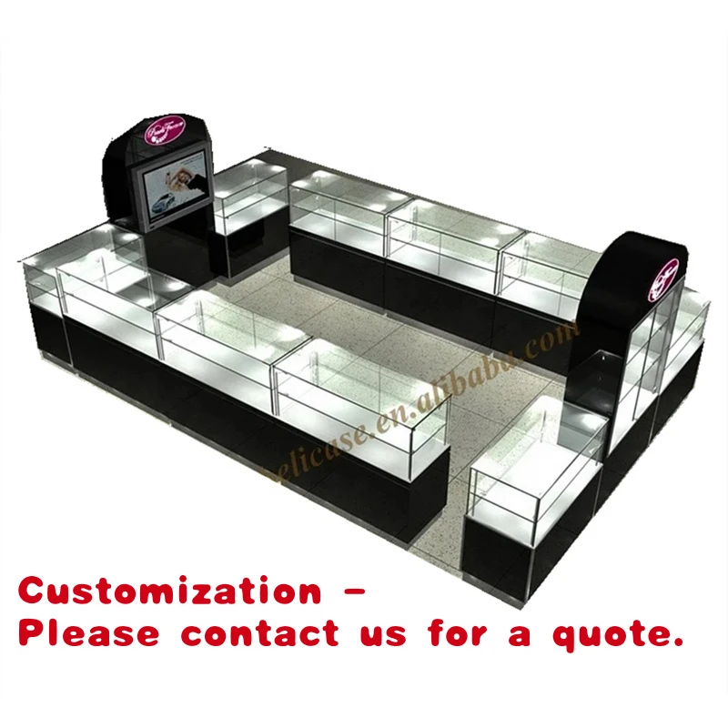 

custom.Glass Jewelry Display Island Jewellery Kiosk Mall Wooden Perfume Kiosk with Light Mall Kiosk Design Idea