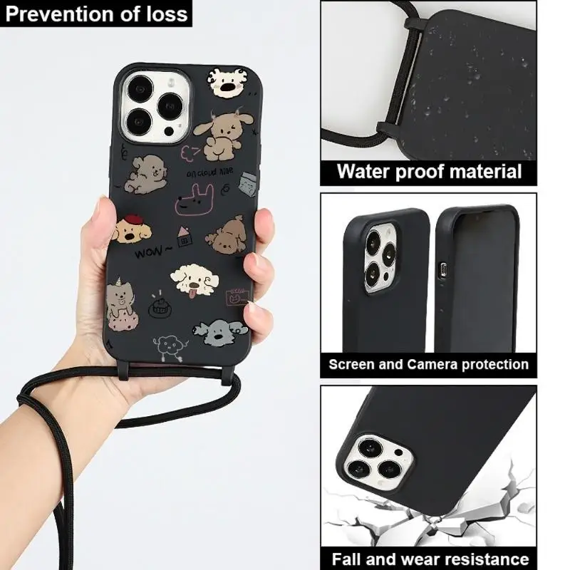 غطاء جرو مع حبل لهاتف آيفون 17 16 15 14 13Mini 12 11 Pro Max XR 7 8 Plus مع حزام غلاف مقاوم للصدمات غلاف ناعم #5