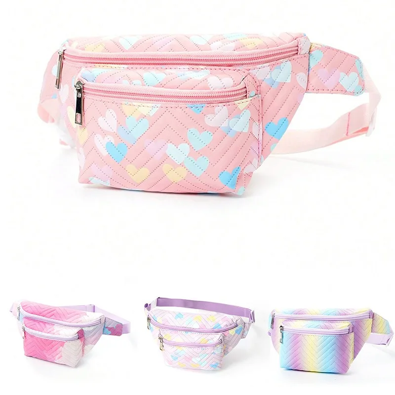 Feihong Cross-border Rainbow Children's Breast Bag Large Capacity High Value Printed Storage Bag Outdoor Portable Love Fanny Bag
