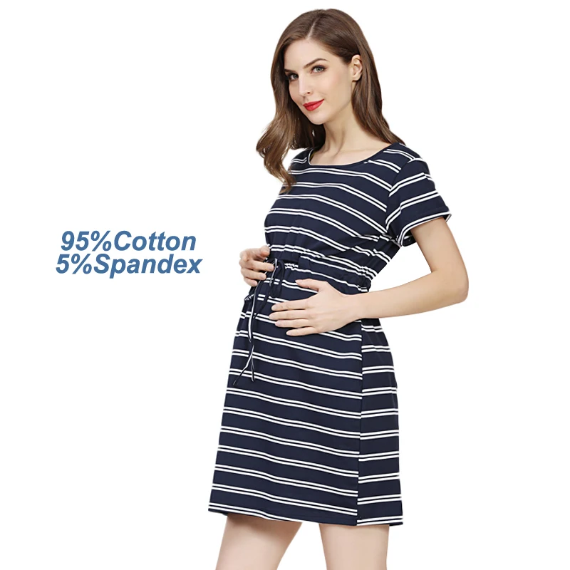

Новое летнее полосатое платье с короткими рукавами для беременных и женщин после родов, удобные свободные платья для беременных и кормящих женщин