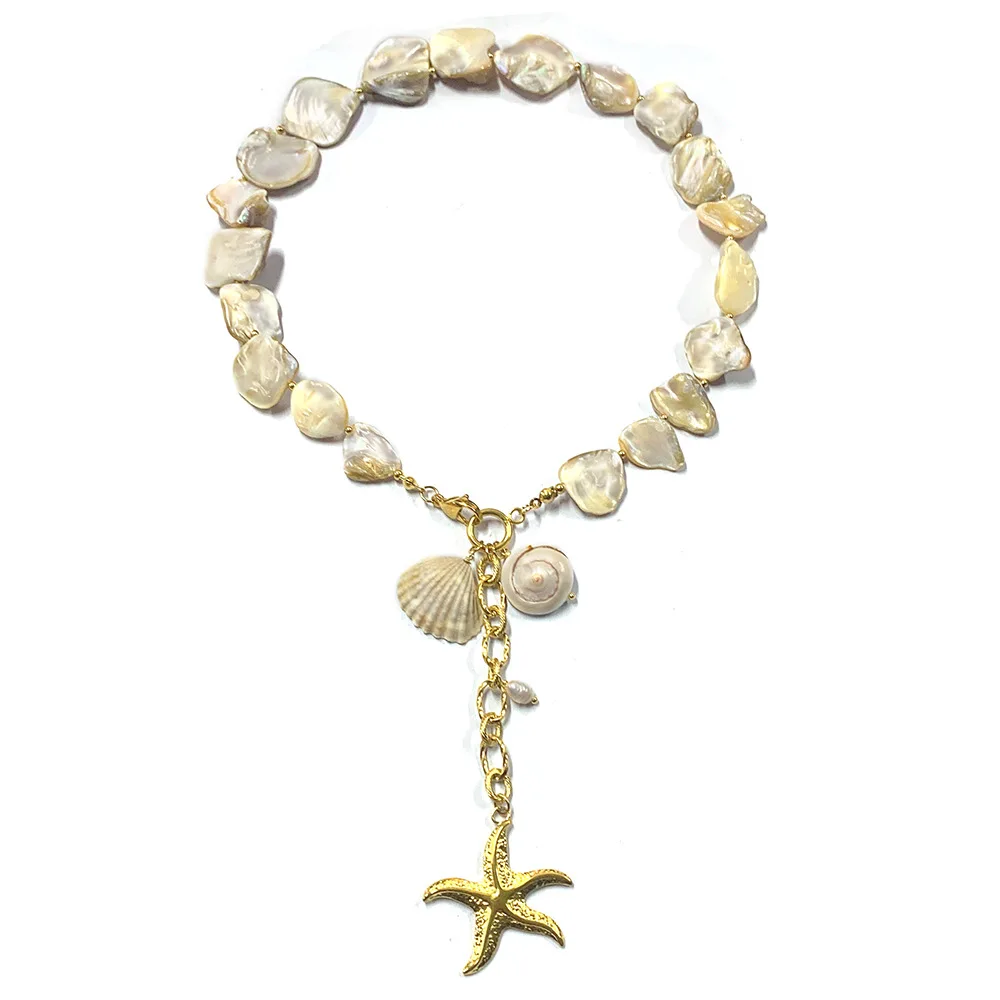 1pc Exquisite Shell Starfish Ocean Chain Type Fashion Stainless Steel Polychrome Color Gold Color Necklace Pendant Woman Party