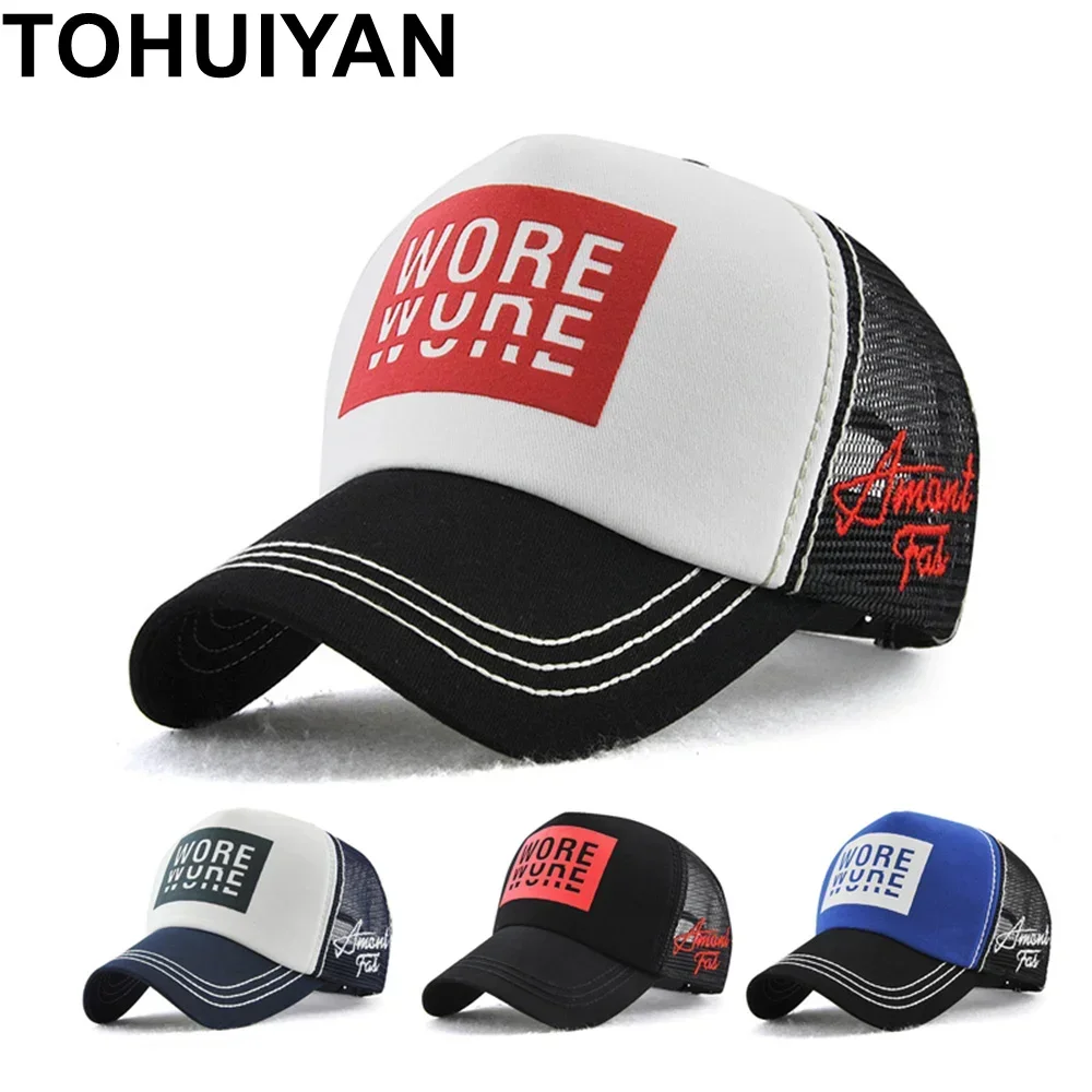 TOHUIYAN Fashion Trucker Cap Men Letters Printed Baseball Caps Summer Breathable Mesh Hat Casual Gorras Snapback Hats for Women