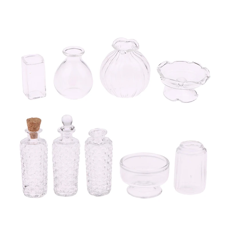 1:12 Dollhouse Miniature Glass Vase Dessert Cup Wine Bottle Wishing Bottle W/Corked Home Decor Toy Doll House Accessories