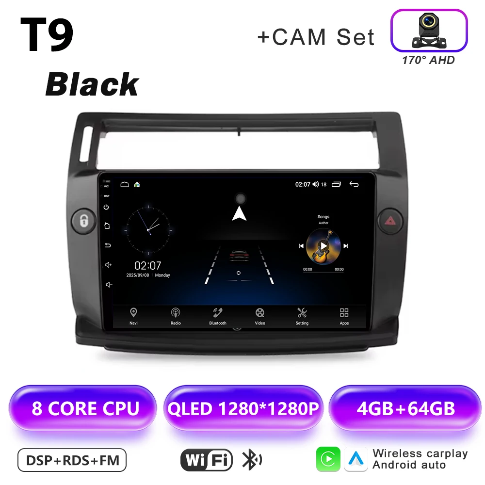 Android 16 multimediaspeler GPS autoradio navigatiesysteem voor Citroen C4 C-Triomphe Quatre 2004-2014 met Carplay