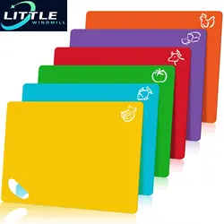 Clean and Hygienic Flexible Plastic Cutting Board Mats, 6pcs Colorful Non-slip Chopping Boards for Kitchen Tool with Food Icons