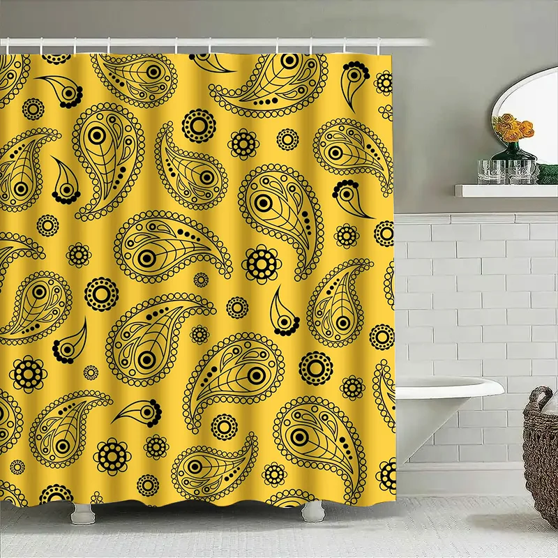 

Яркая занавеска для душа в ванной комнате с узором пейсли, черный, желтый, водонепроницаемая ткань, декоративный набор ковриков для ванной для домашнего использования!