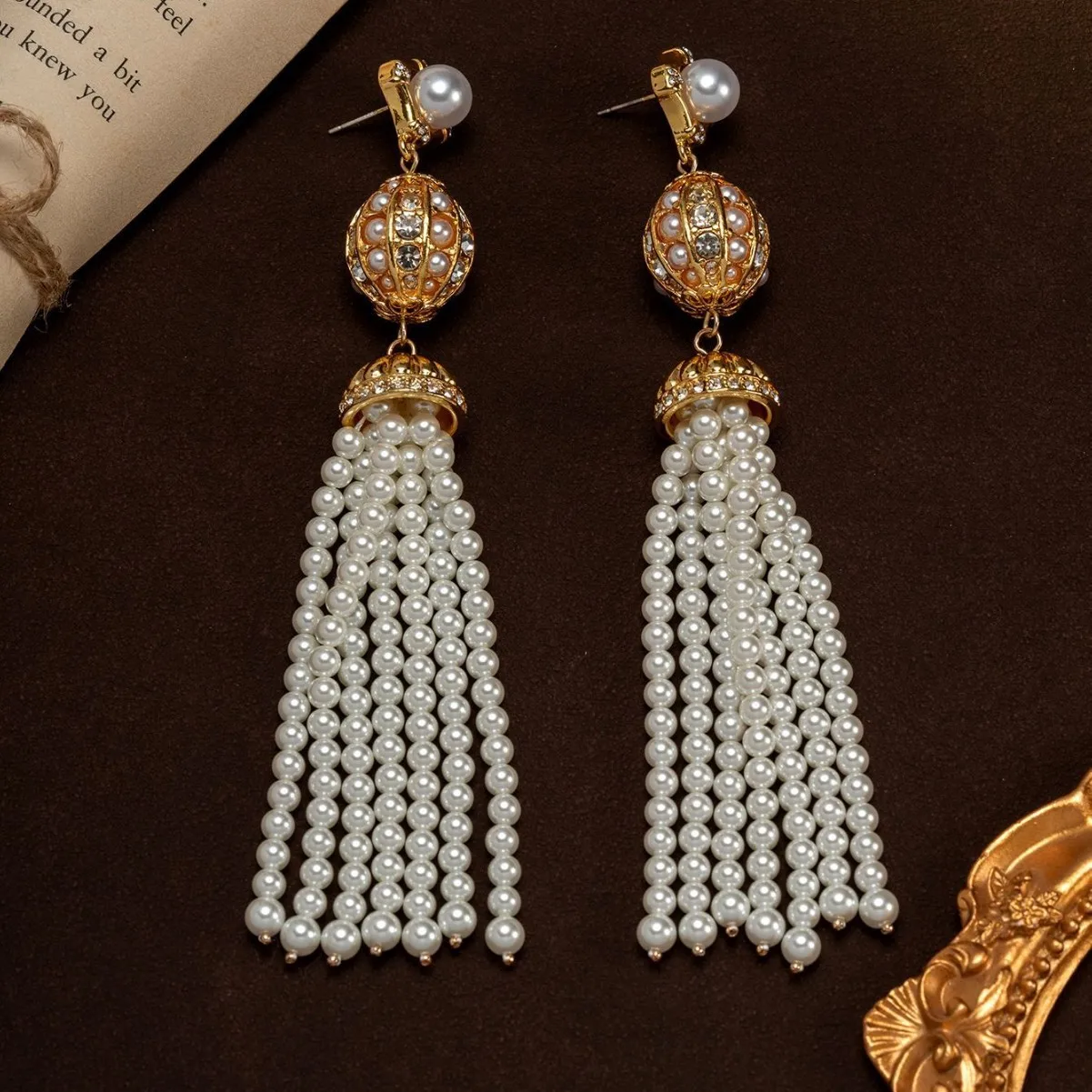 vintage pearl tassel stud earrings retro elegant temperament stud earrings fashionable earrings for women