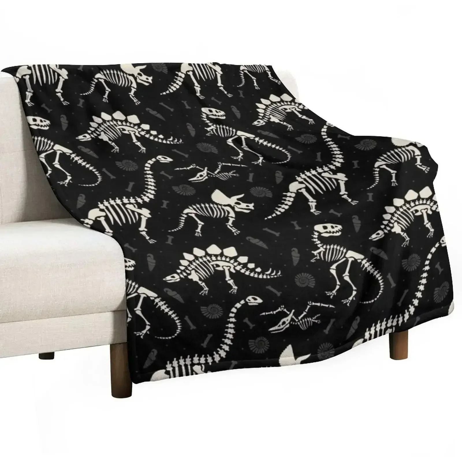 Dinosaur Fossils in Black Throw Blanket Multi-Purpose Vintage Blankets