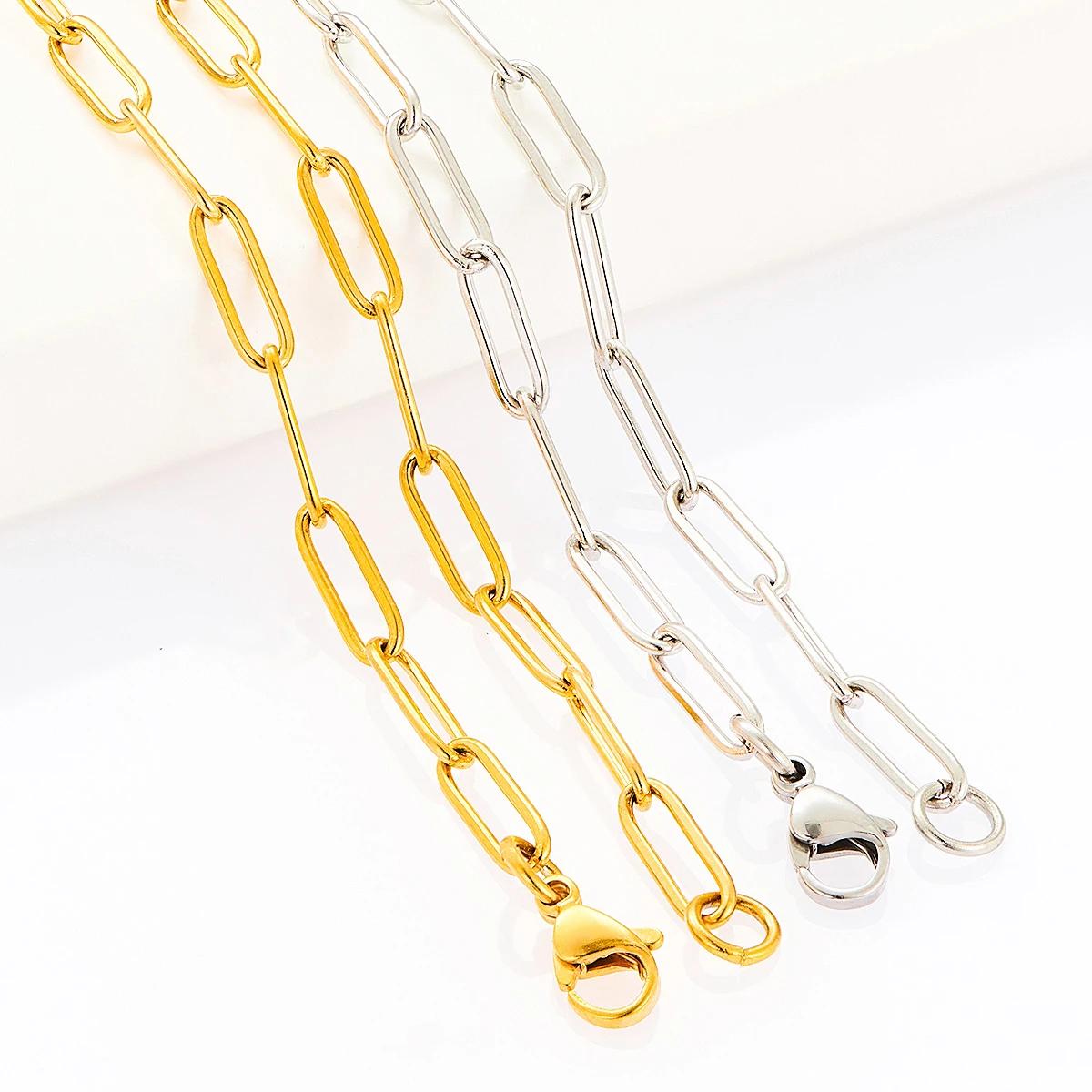 High Quality Gold/Silver Color Stainless Steel Paperclip Chain Men and Women Gift Ring Necklace