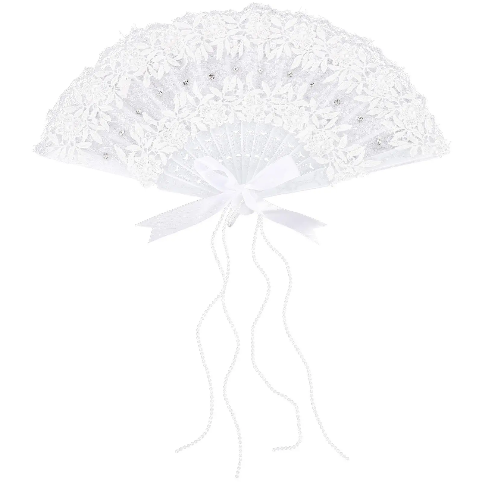 

Pearl Bow Tie Fan Decorative Bridal Dance Prop Rhinestones Lace Plastic Fans Wedding Photoshoot Stage Show Accessories