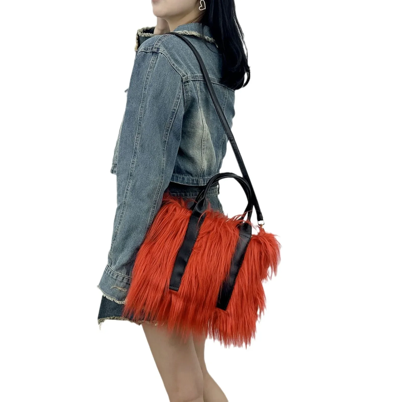 2026 New Large Capacity Crossbody Shoulder Bag, Women's Simple Casual Handbag Solid Color Faux Fur Tote Bag Пенал Школьный