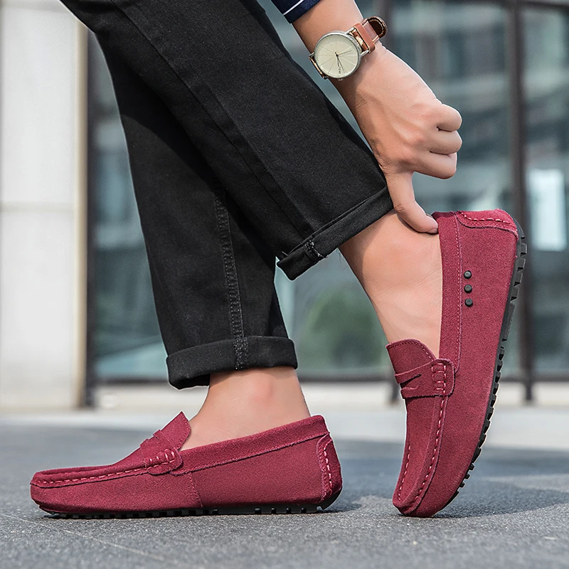 

Большой размер, ленивая повседневная мужская обувь без шнуровки в деловом стиле, модная модная обувь для вождения, нескользящие удобные кожаные лоферы на плоской подошве