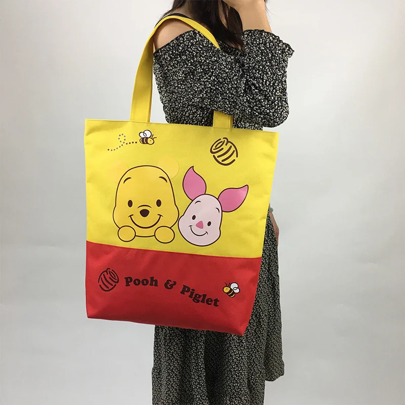 Disney Stitch Winnie The Pooh Cute Fashion Canvas Tote Bag Zipper Melody Kitty Shopping Bag Single Shoulder Mommy Bag Travel Bag