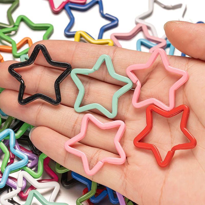 5pcs/Lot Metal Colorful Keyfob Keychains Star Shape Split Rings Keyring for DIY Connector Jewelry Making Supplies Accessories