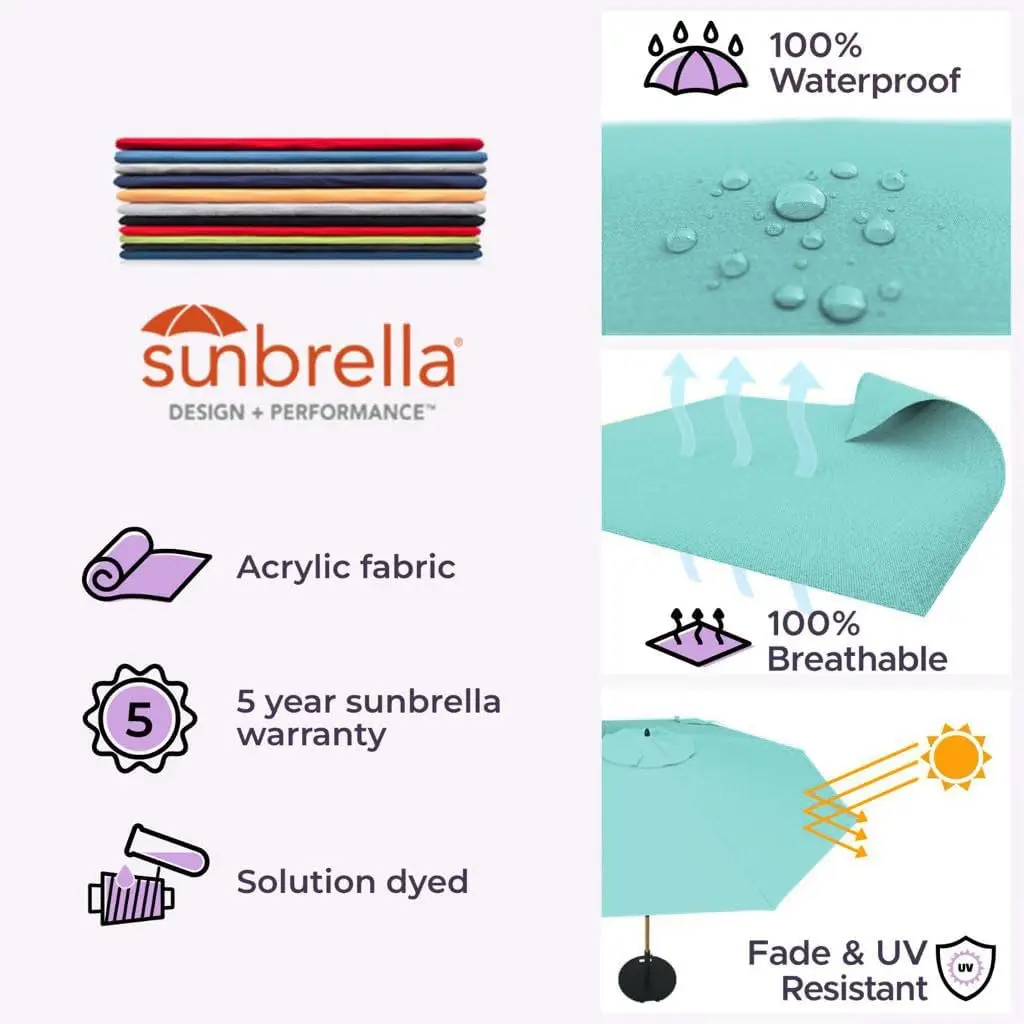 9 Feet Outdoor Umbrella With Sunbrella Aruba Acrylic Fabric - Auto-Tilt Aluminum Frame Pati