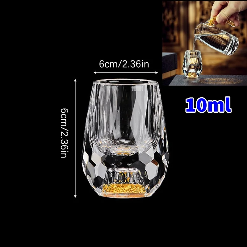 Luxury Crystal Glass Vodka Glass Sake Shochu Glass Bar Liqueur Double Bottom Gold Foil Glass Tea Cup High-end Gifts Hard Liquor