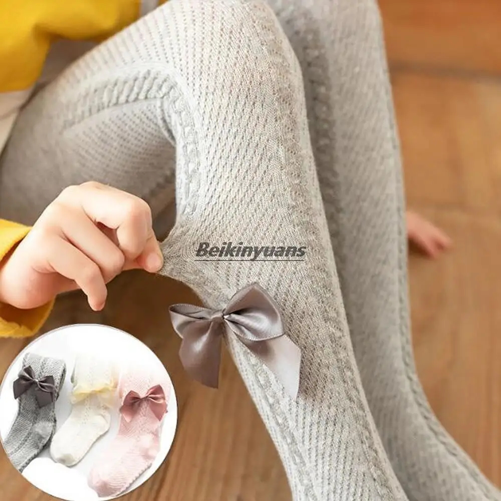 

New spring and summer tide fan thin mesh bow pantyhose for children girls big PP backing pantyhose