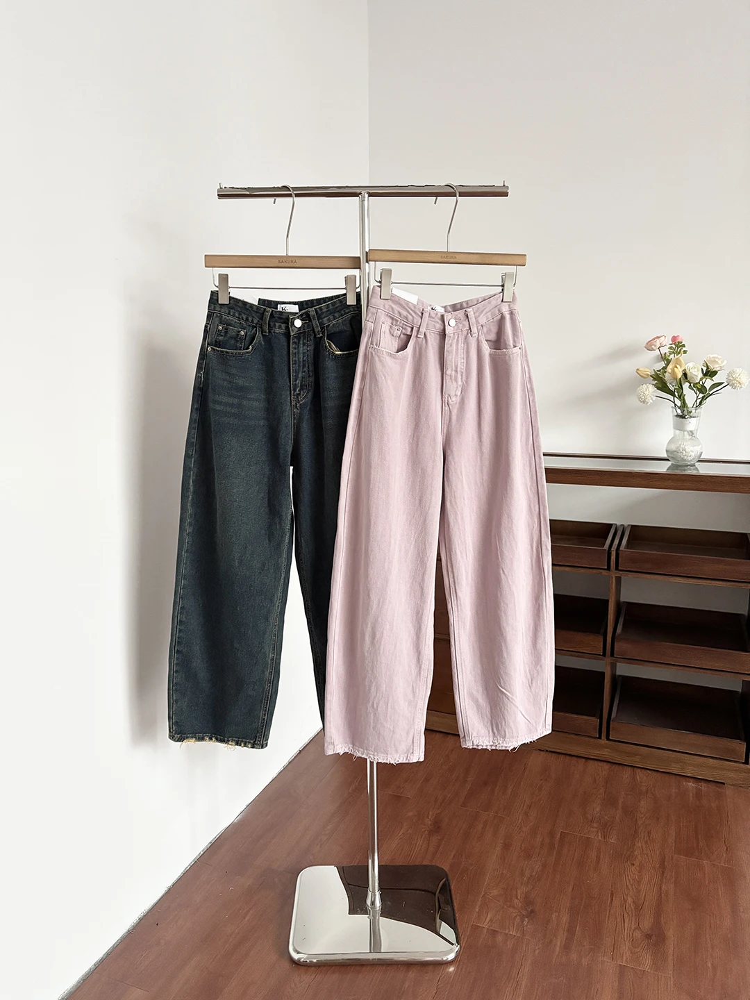 

Ретро-джинсы в корейском стиле с высокой талией и широкими штанинами, женские, летние, новый стиль, простые, стройнящие, универсальные, свободного кроя, из полиэстера