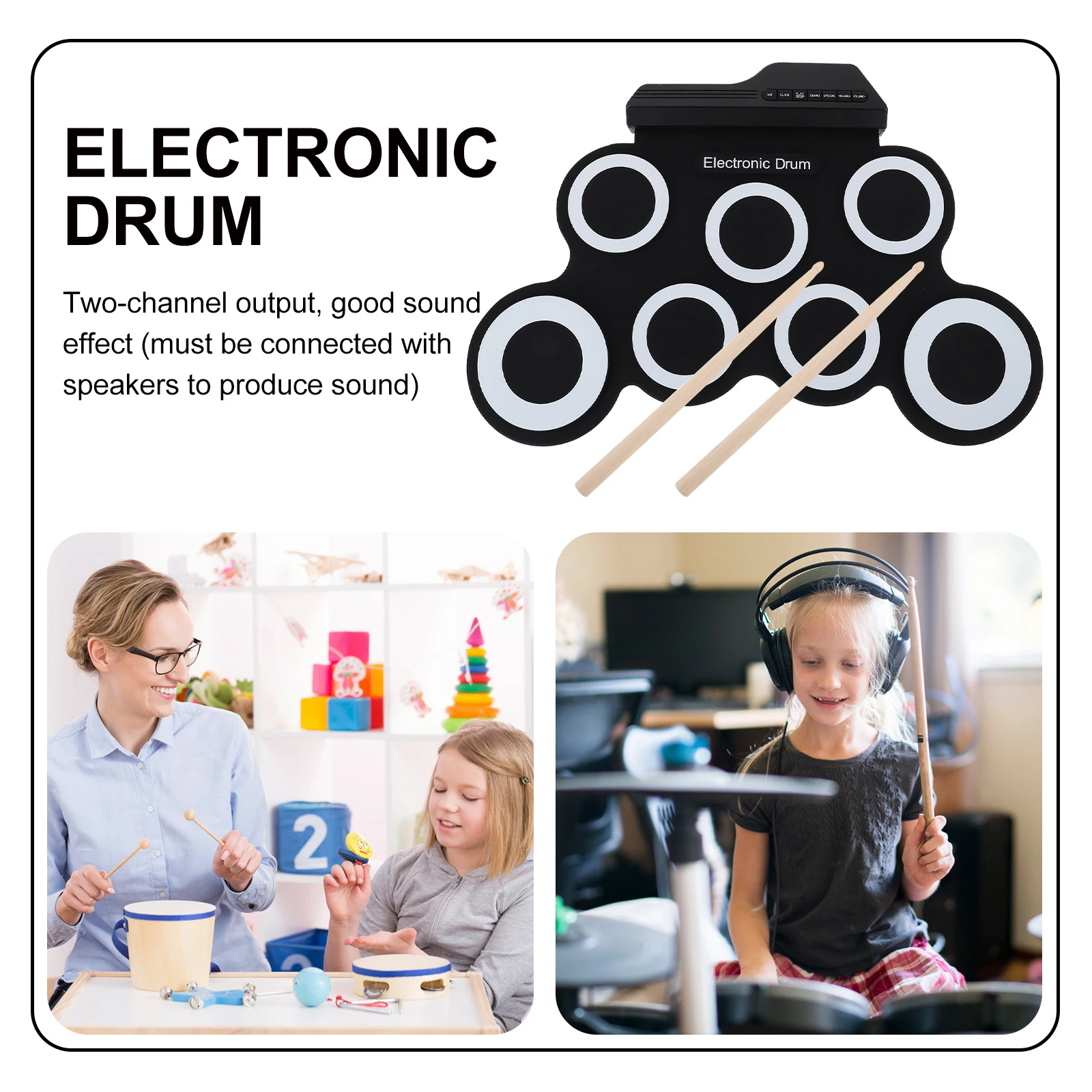 

Electronic Drum Portable Kit Electric Practice Hand Roll Wooden Music Instrument