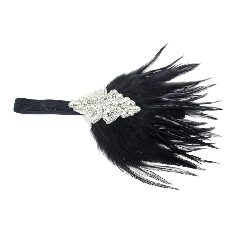 1920s Vintage Bridal Great Gatsby Flapper Party Headpiece Accessories Headband Costume Props Beaded Fashion Headband Feather