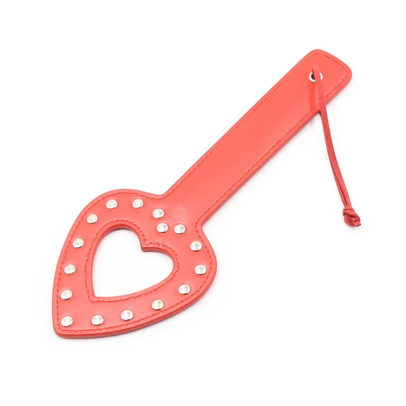 PU Leather Stainless steel Punk Rivet Heart-Shaped Horse Whip Flog Spank Paddle for Horse Training Crop Riding Equestrian bat