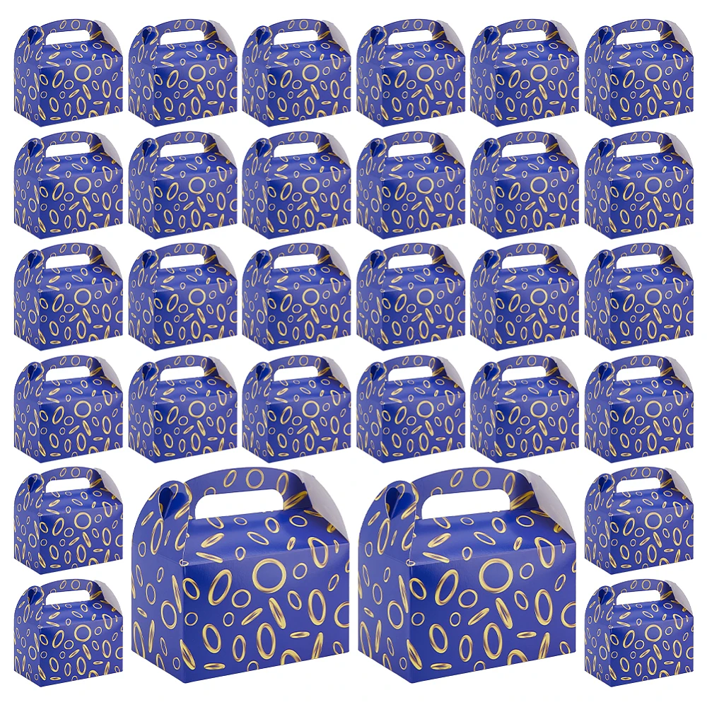 36Pcs Party Favor Treat Boxes Blue with Gold Ring Gift Boxes Cardboard Dessert Box with Handles for Boy Birthday Party