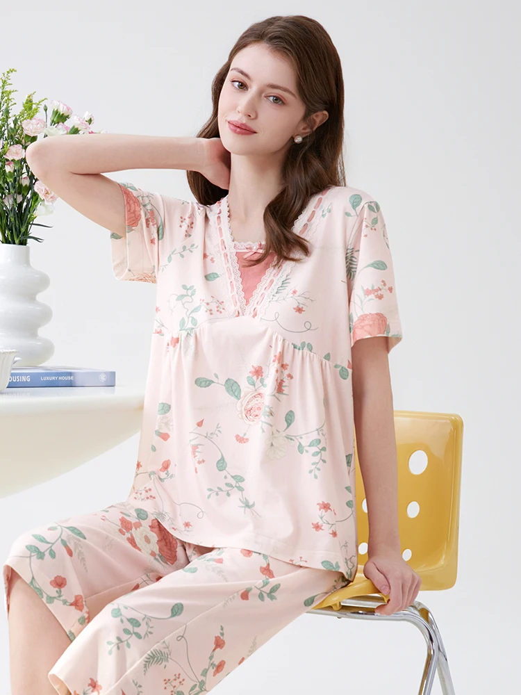fenteng-women's-summer-spwear-ort-sve-pure-cotton-seven-foot-pants-lace-print-countryside-sle-plus-size-home-clothes