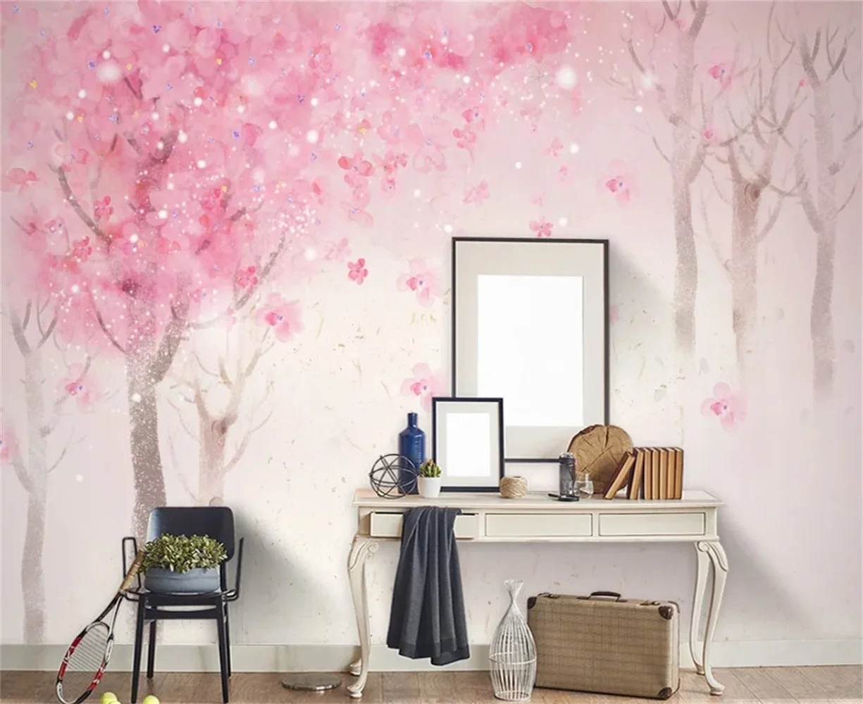 Custom 3D Cherry Tree Photo Wallpaper Forest Scenery Mural TV Background Floor Covering Art House Decor