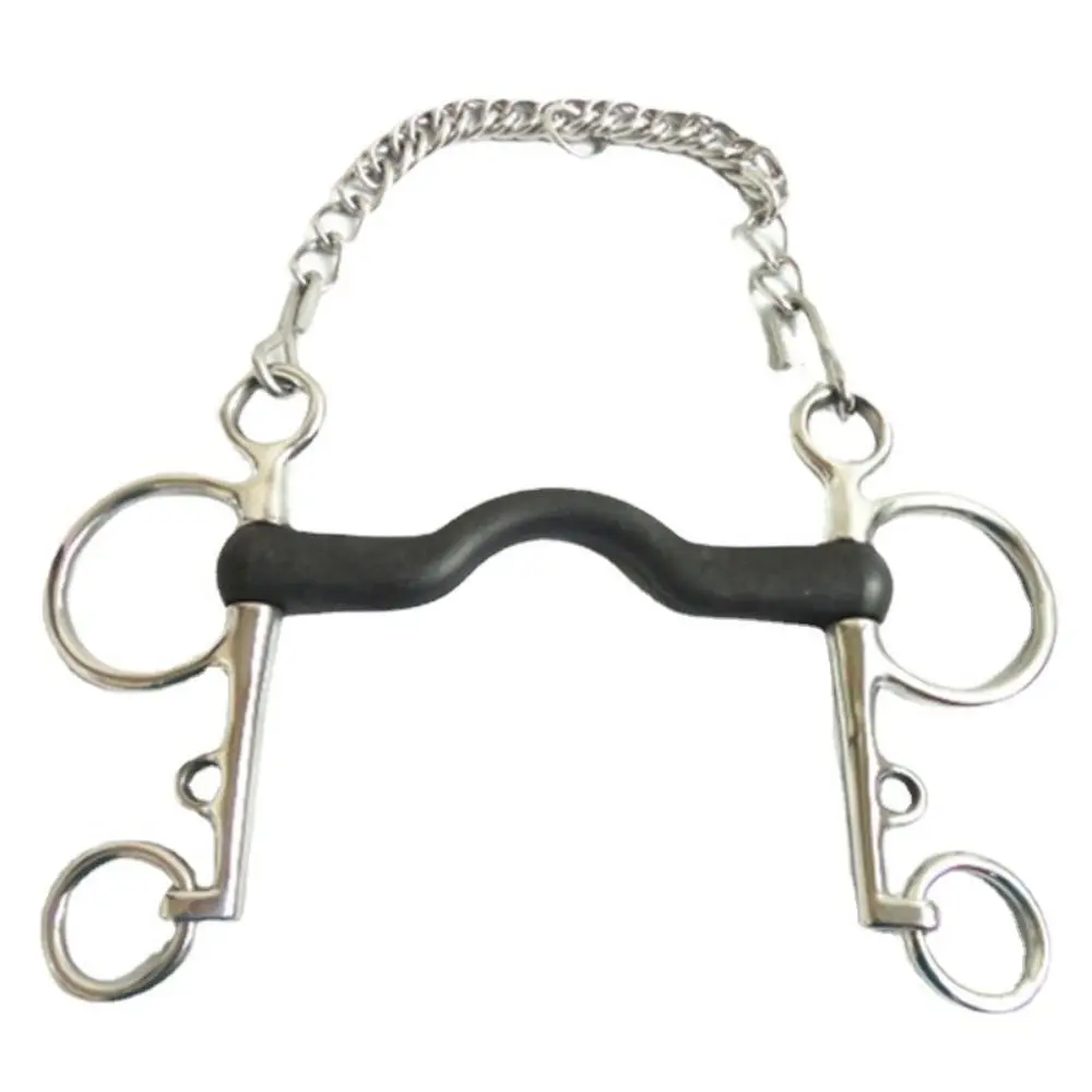 Durable Horse Bit Stainless Steel Wrapped Black Rubber Horse Snaffle Bit Rust-proof Hooks Chain Low Port Mouth Bit Training