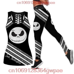 Jack Skellington Women's Hollow Vest and Womens Leggings Yoga Suit Fitness Leggings Sports Suit Disney Tank Top Legging Yoga Set