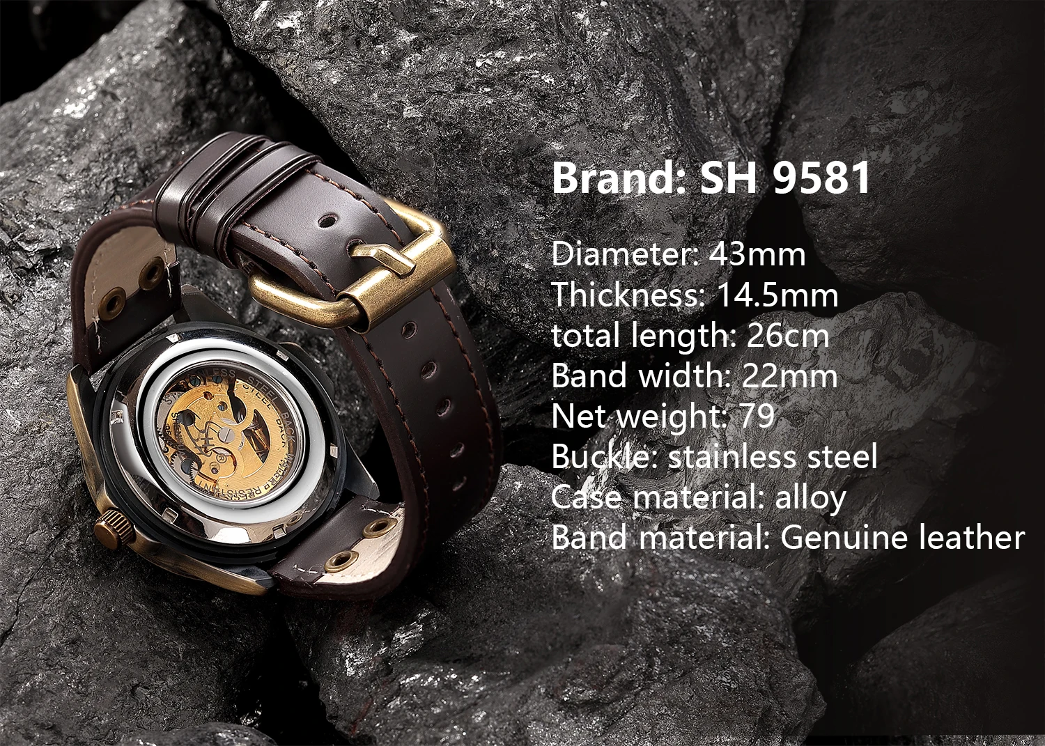 SHENHUA الفاخرة الرجعية البرونزية الرجال التلقائي ساعة ميكانيكية نحت الهيكل العظمي Steampunk مقاوم للماء ساعة اليد الرجالية