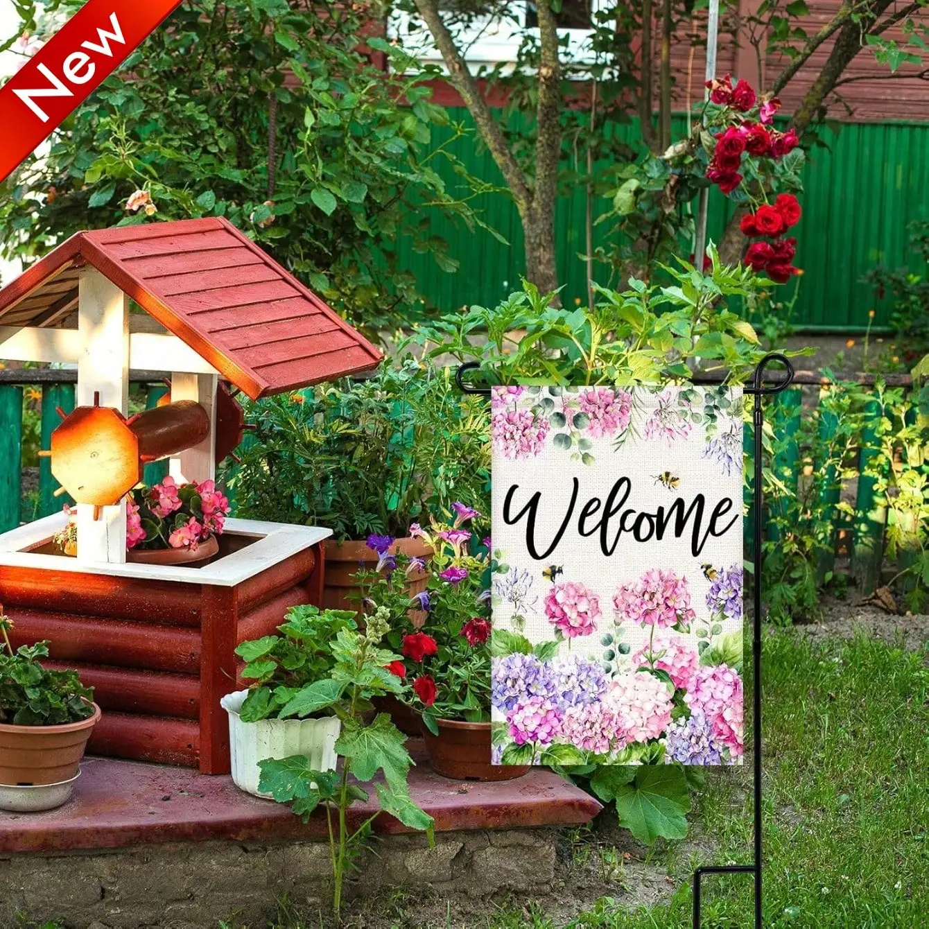 

Сезонные садовые флаги двусторонние 12x18 дюймов, весенне-летний дизайн с гортензиями и пчелами, приветственный знак, красочный цветочный декор из мешковины