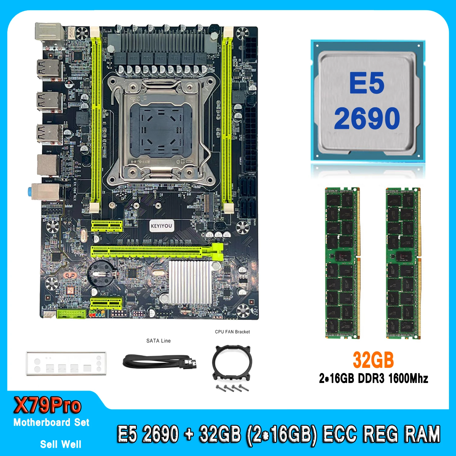 

X79 Motherboard Xombo Kit Set LGA 2011 Xeon E5 2690 CPU DDR3 32GB (2PCS*16GB) 1600MHz Memory E5 2690 Computer Motherboard