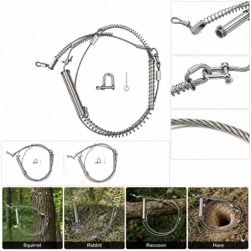 4mm Thick Steel Wire Rope Spring & Lock Nuts, Solid Replacement Accessories for Wild Boar, Fox and Rabbit Trap, Farm Essential view 3