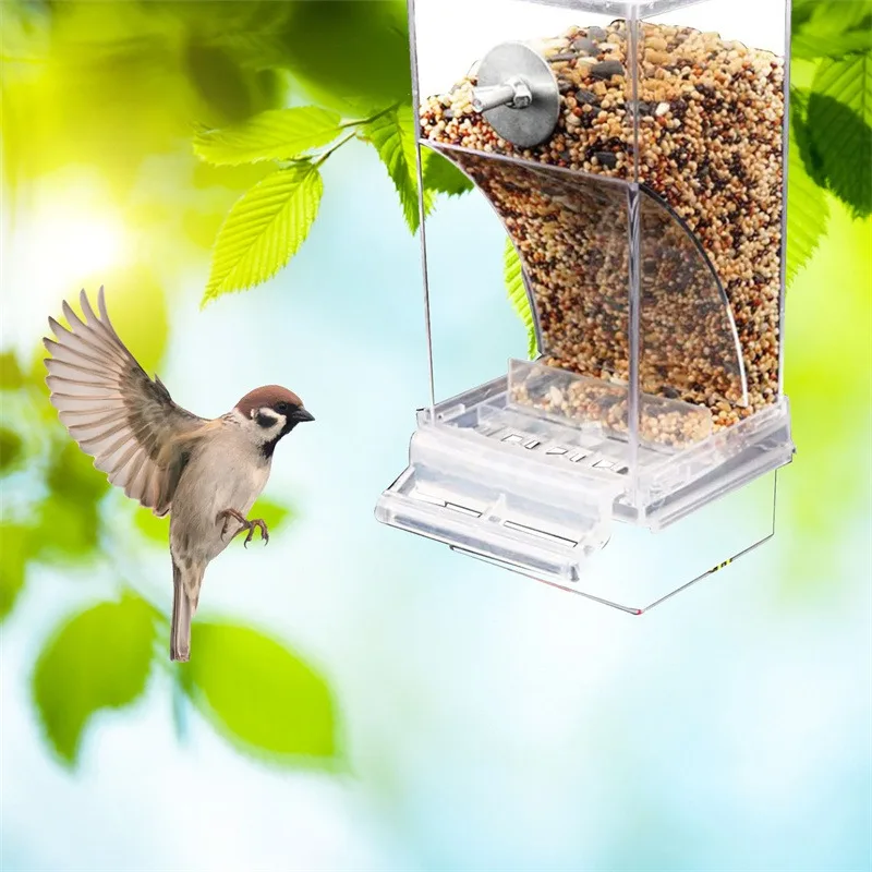 No Mess Bird Feeders Automatic Parrot Feeder Drinker Acrylic Seed Food Container Cage Accessories For Small And Medium Parakeets