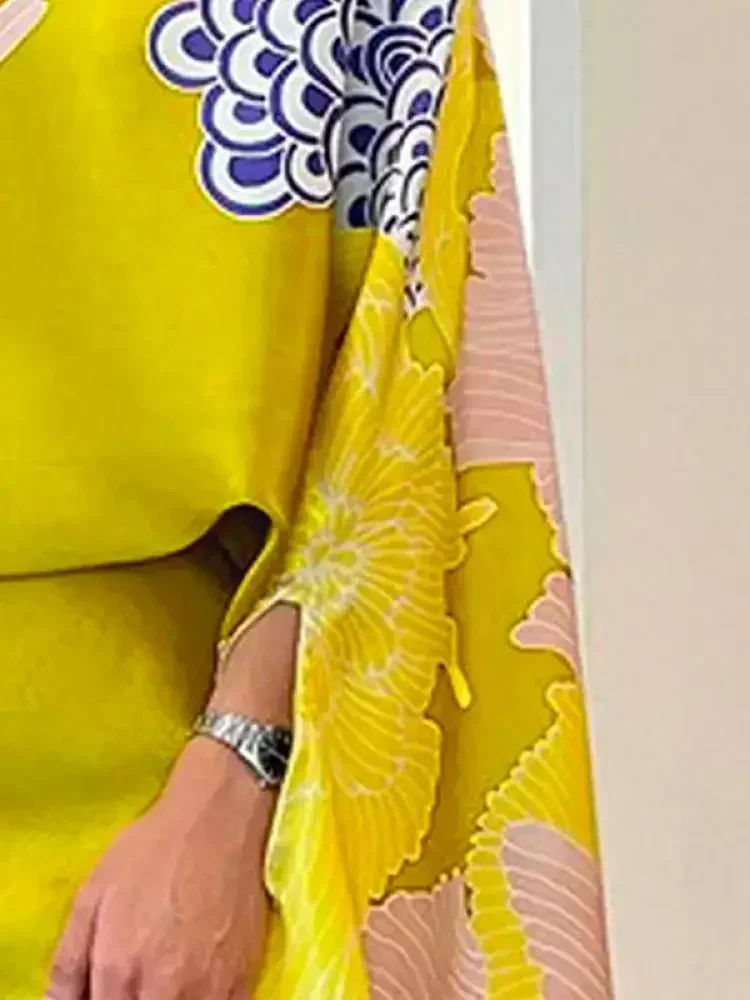 Lemongor 2025 New Female Elegant Party Evening Two Piece Sets Floral Printed Batwing Sleeve Blouses & High Waisted A-Line Skirts