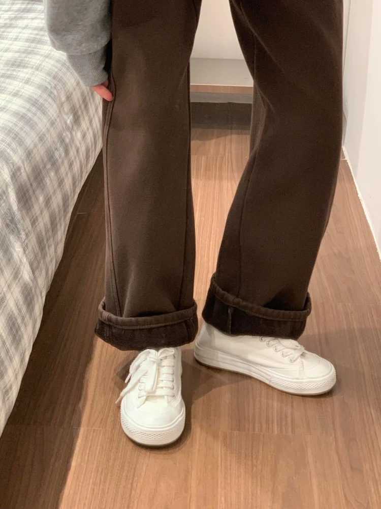 Hoge taille verdikte Fce wijde pijpen jeans dames casual Sle mes losse fit denim broek herfst winter afslanken