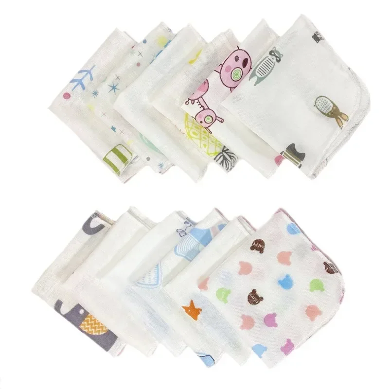 5pc 20*20cm Double Gauze Handkerchief Baby Bath Towel Newborn Cartoon Printed Gauze Square Breastfeeding Baby Saliva Towel