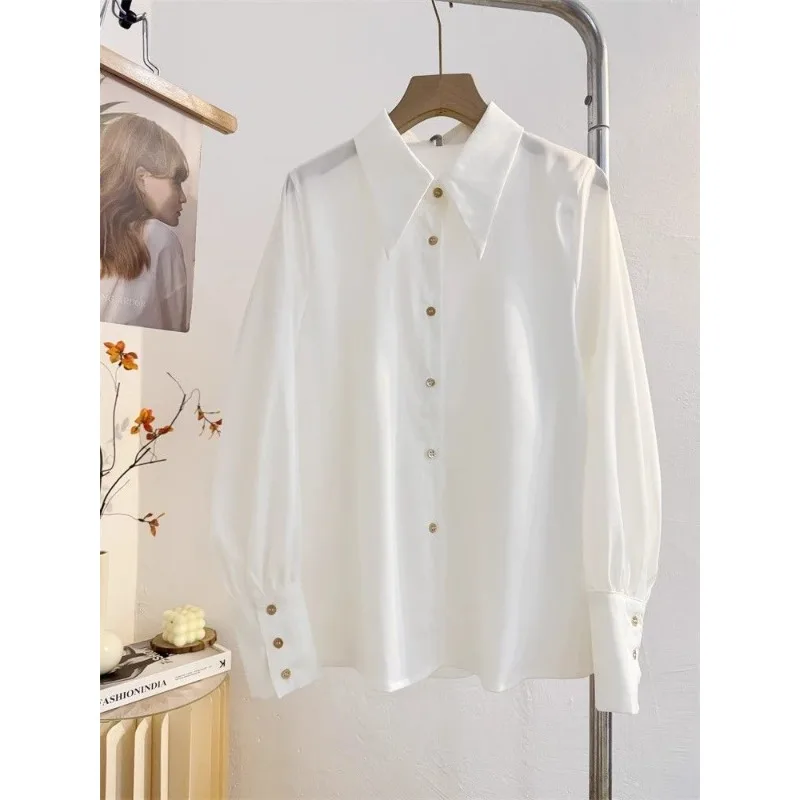

Small Pointed Collar White Shirt for Women Spring New Commuting Professional Interview Anti-wrinkle Temperament Top