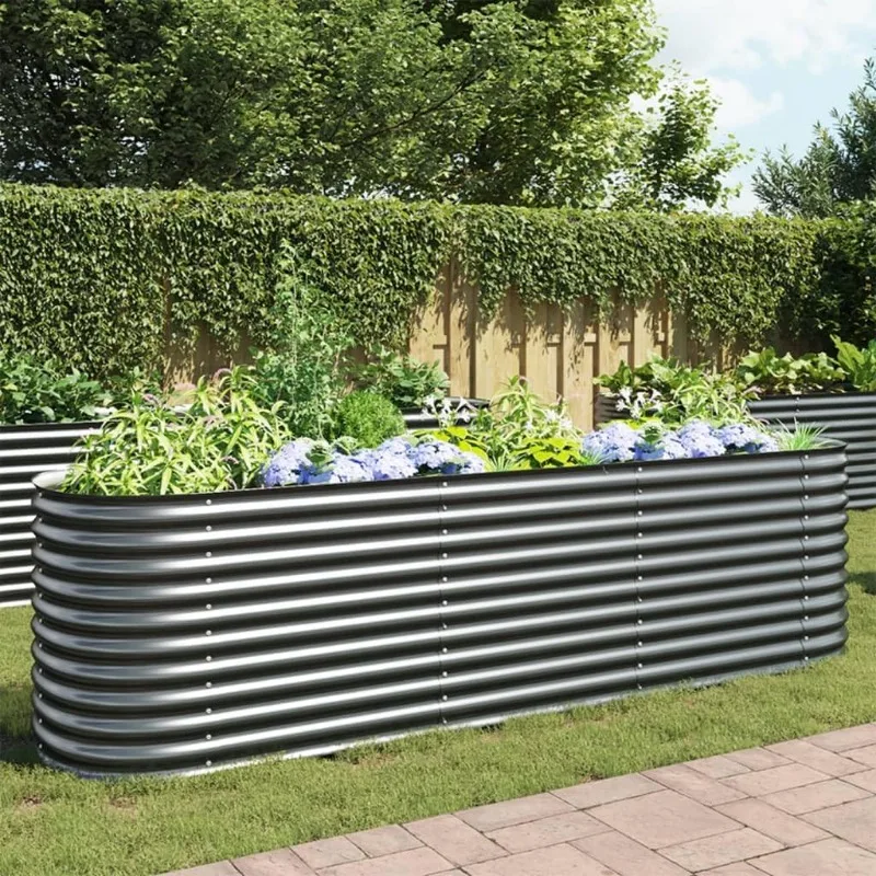 Garden Raised Bed Galvanised Steel, Oval Garden Planter for Flowers and Planters, Bottomless