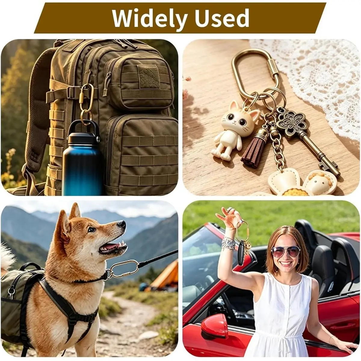 6 Pcs Brass Key Rings - Gold Carabiner with Secure Screw Lock, Keychain Carabiner Clips for Keys, Bag Charm Clip