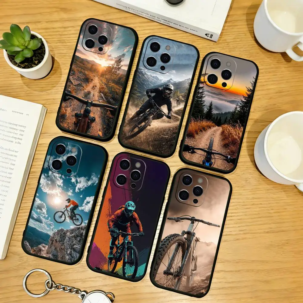 

Mountain Bike Phone Case For iPhone 17,16,15,14,13,12,11 Plus,Pro Max,XS,Soft Silicone Black Cover