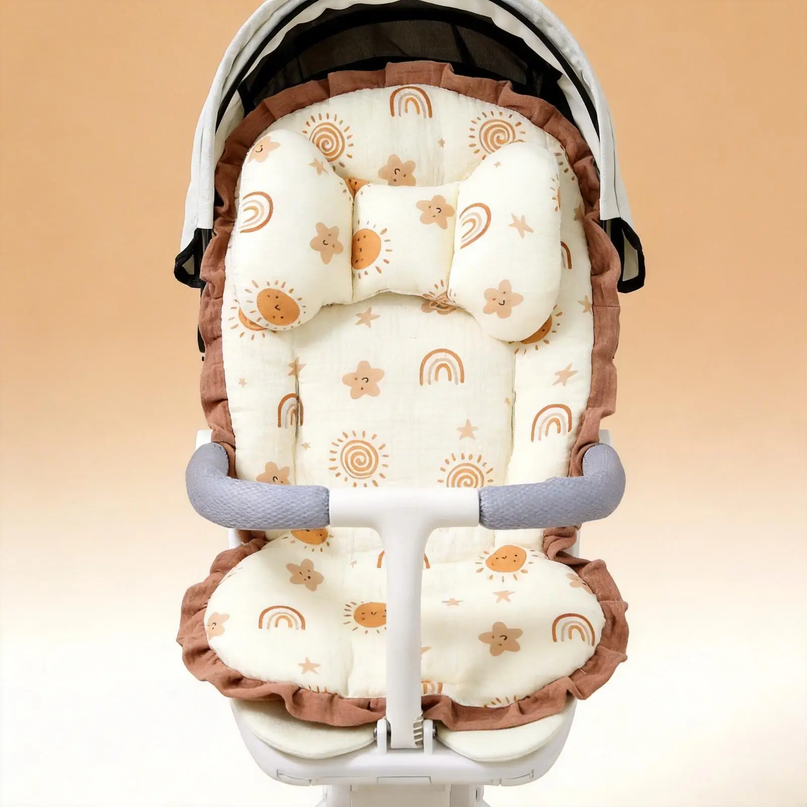 Universal Double-sided Baby Stroller Cushion Washable Soft Thicken Baby Pushchair Liner Pad with Head Support Pillow