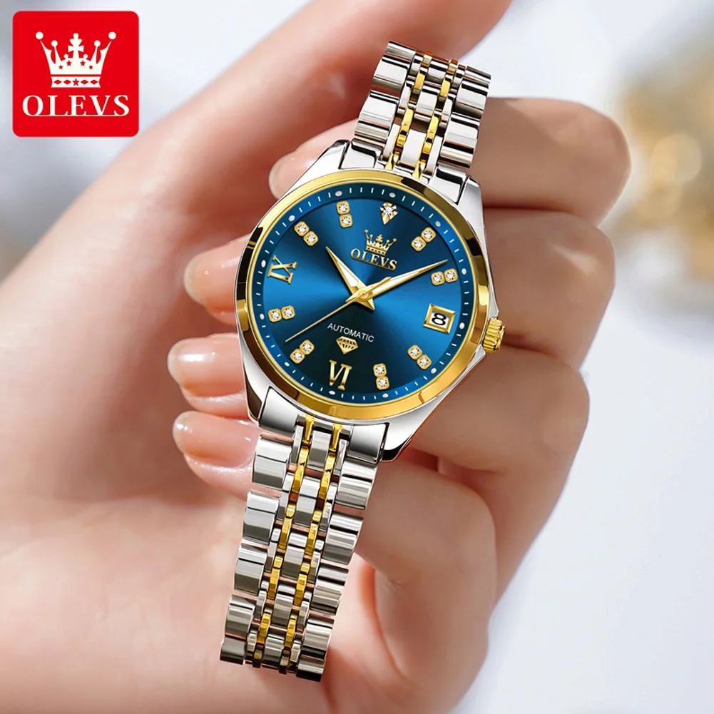 OLEVS 9801 Luxury Top Brand Women's Watches Automatic Mechanical Ladies Wristwatch Waterproof Luminous Date Elegant Watch Women