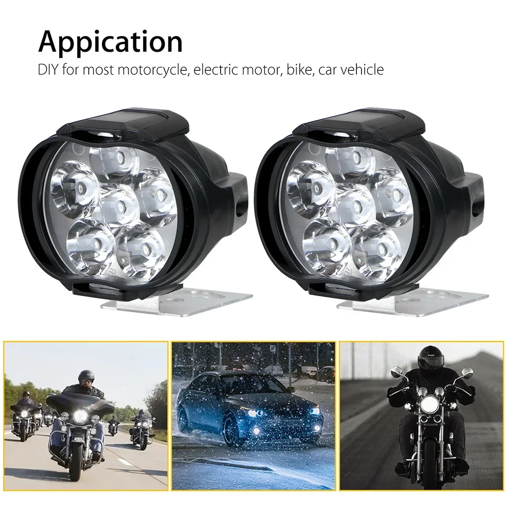 Faro delantero de 2 piezas para motocicleta, luz blanca superbrillante de 6000k, 6 LED, foco antiniebla de 12V para Scooters