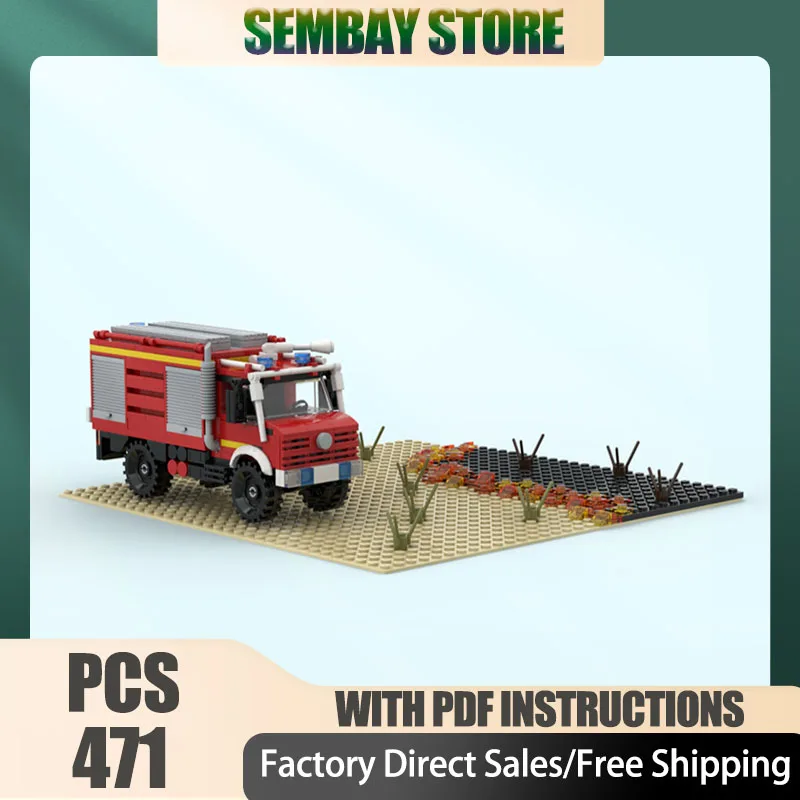 도시 거리 풍경 모형 블록 모듈형 디오라마 소방차 모델 기술 블록 크리스마스 DIY 장난감 건설 선물