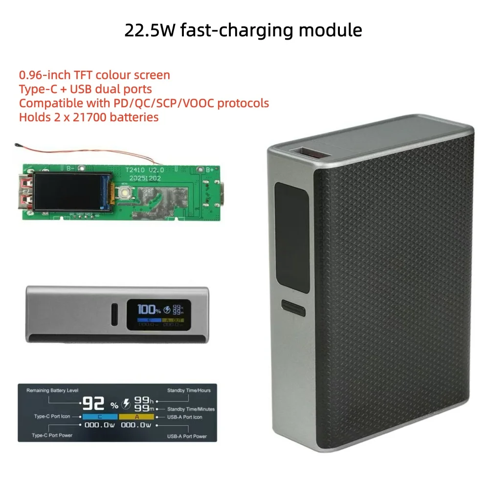 22.5W 22.5W Fast-Charging Module, 0.96-Inch TFT Colour Screen Digital Display Power Bank Kit, 2*21700 DIY Batteries Case - Aliexpress Deal